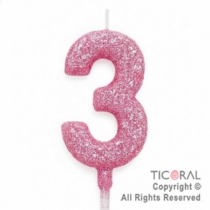 VELA NUMERAL CHICO 5.5 CM CON GIBRE ROSA NUMERO 3 x 1